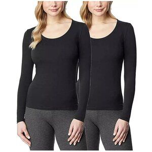 32 DEGREES Ladies' Heat Long Sleeve Scoop Neck Tee 2 Pack Colors (Black, Medium)